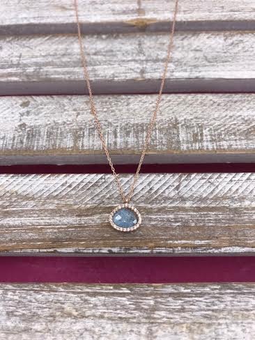 Italian Sterling Silver Rose Gold Plated Blue Quartz Necklace