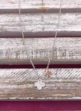 Italian Sterling Silver Flower with Rose Gold Flower Drop Necklace