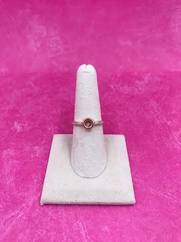 Italian Sterling Silver Rose Gold Plated Ring with a Loose Moveable Crystal Size 7