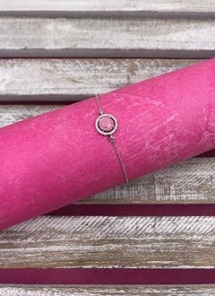 Italian Sterling Silver Circle Pink Quartz Adjustable Bracelet