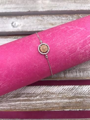 Italian Sterling Silver Circle Tan Quartz Adjustable Bracelet