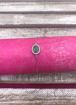 Italian Sterling Silver Oval Green Quartz Adjustable Bracelet