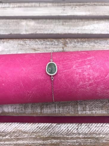 Italian Sterling Silver Oval Green Quartz Adjustable Bracelet