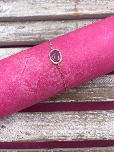 Italian Sterling Silver Rose Gold Plated Oval Pink Quartz Adjustable Bracelet
