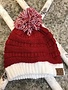 Red and White Winter Beanie with Pom