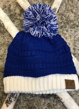 Blue and White Winter Beanie with Pom