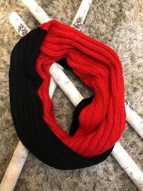 Red and Black Knit Winter Infinity Scarf