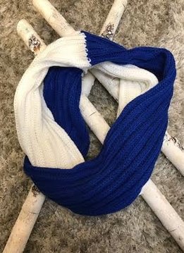 Blue and White Knit Winter Infinity Scarf