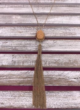 Long Gold Necklace with a Champagne Druzy and Tassel