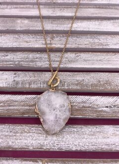 Long Gold Necklace with White Geode Pendant