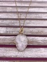 Long Gold Necklace with White Geode Pendant