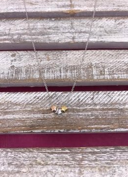 Sterling Silver Necklace with a Gold, Silver, and Rose Gold Star
