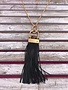 Gold Long Necklace with Faux Leather Tassel