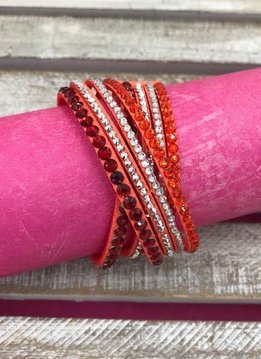 Red Leather Wrap Bracelet with Rhinestones