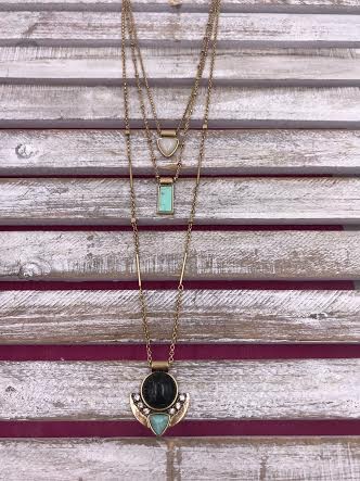 Gold Layered Necklace with Turquoise Pendants