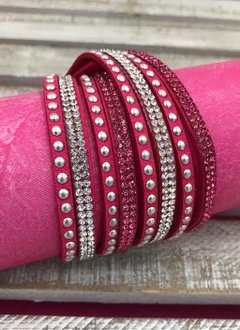 Hot Pink Leather Wrap Bracelet with Rhinestones
