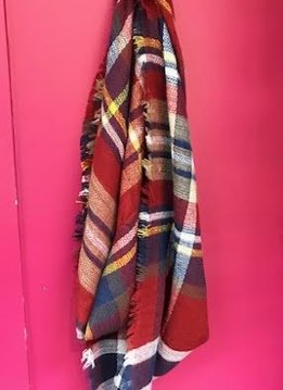 Red, Blue, and White Plaid Blanket Scarf