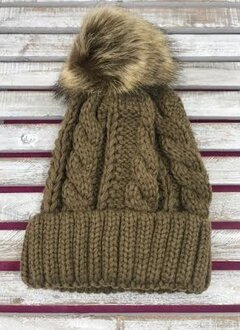 Brown Knit Pom Hat