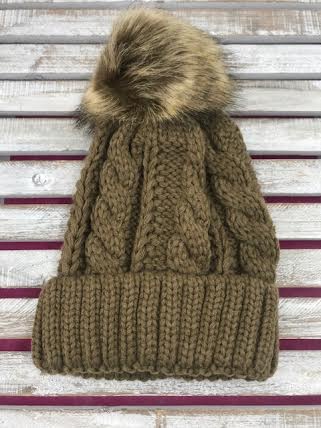 Brown Knit Pom Hat