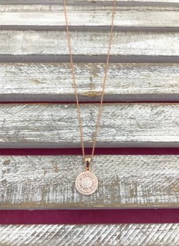 Italian Sterling Silver Rose Gold Round Crystal Pendant