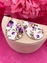 White Faux Leather with Purple Floral Design Earrings