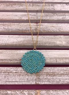 Turquoise Beaded Pendant on Long Gold Chain