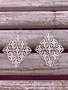 Silver Diamond Shaped Earrings with Intricate Design