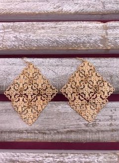 Gold Diamond Shaped Earrings with Intricate Design