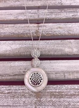 Long Silver Necklace with Three Circles