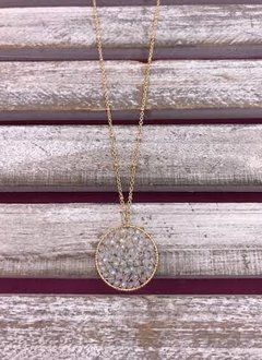 Long Gold Necklace White Beaded Circle Pendant