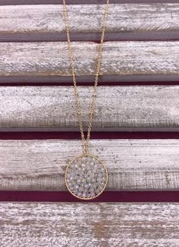 Long Gold Necklace White Beaded Circle Pendant