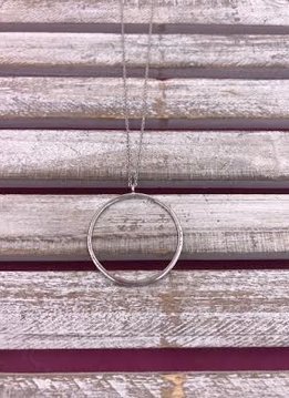 Long Silver Necklace with Open Circle Pendant