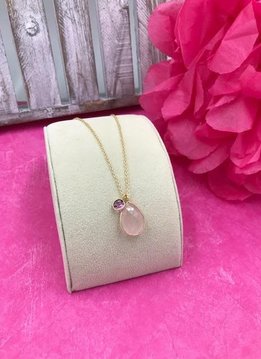 Sterling Silver 14K Gold Plated 18 inch Rose Quartz Necklace