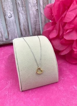 Sterling Silver 16 inch Chain with 14K Gold Plated Open Heart