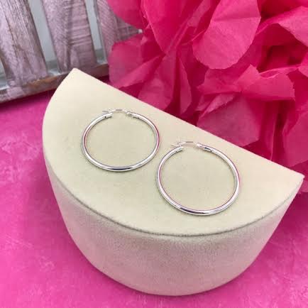 Sterling Silver Basic 2mm x 35mm Hoops