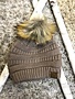 Taupe Winter Hat with Natural Faux Pom