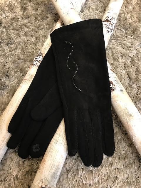 Black Cotton and Suede Gloves