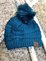 Teal Knit Winter Hat with Color Matching Pom