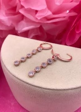 Rose Gold Long Drop Dangle Pave Earrings Created with Swarovski Crystals