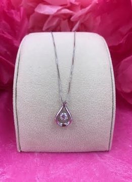 Sterling Silver Clear Cubic Zirconia Dancing Stone Pendant on an 18” Box Chain