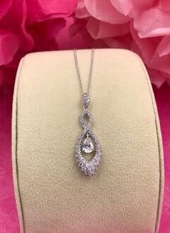 Silver AAA Cubic Zirconia Dangling Pave Tear Drop Necklace