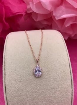 Rose Gold AAA Cubic Zirconia Tear Drop Necklace