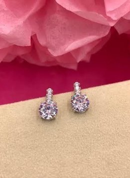 Silver Earrings with Round AAA Cubic Zirconia Drop