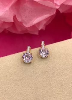 Gold Earrings with Round AAA Cubic Zirconia Drop