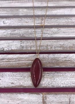 Long Gold Necklace with Red Stone Pendant