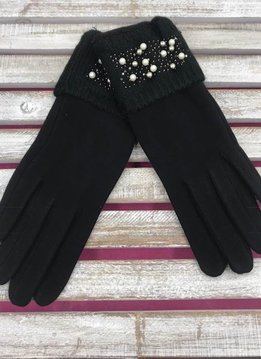 Black Gloves with Pearls on Cuff