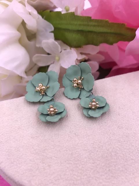Green Double Flower Earrings