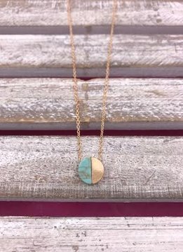 Gold Necklace with Circle Half Turquoise Half Gold Pendant