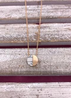 Gold Necklace with Circle Half Marble Half Gold Pendant