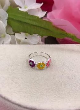 Sterling Silver Colorful Flower Toe Ring